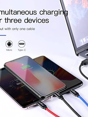 Baseus Three Primary Colors 3-in-1 USB Cable - Micro USB/iOS/Type-C Cable with Nylon Braid 3.5A (30 cm) - Image 4