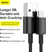 ⁦Baseus Superior Series Fast Charging Data Cable USB to Micro 2A 2m Black⁩ - الصورة ⁦2⁩