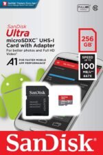 ⁦SanDisk 256GB Ultra microSDXC UHS-I Memory Card with Adapter - 100MB/s, C10, U1, Full HD, A1, Micro SD Card - SDSQUAR-256G-GN6MA⁩ - الصورة ⁦2⁩
