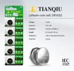 ⁦Tianqiu CR1632 3V Lithium Coin Cell Batteries (5 Batteries)⁩ - الصورة ⁦2⁩