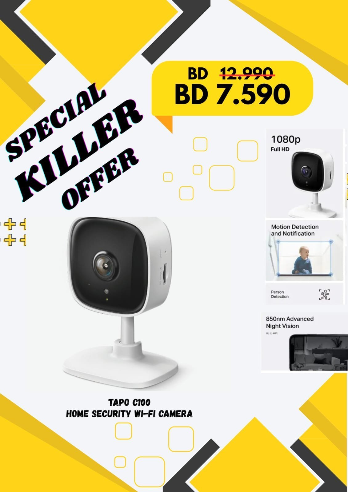 302ca083-7703-481d-92e5-092fa29e057a.jpg Tapo C100 Home Security Wi-Fi Camera - Image 1