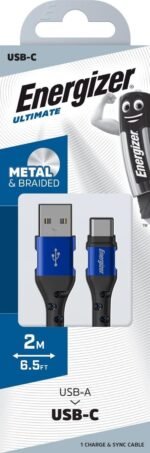 ⁦C520CKBL USB-A/USB-C Cable, 2 m, Black/Blue Braided⁩ - الصورة ⁦2⁩