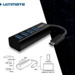 HC304A-Hub 4 in1-USB C3.1 with USB Cable-4 Ports-12 cm Plug & Play-Black - Image 2