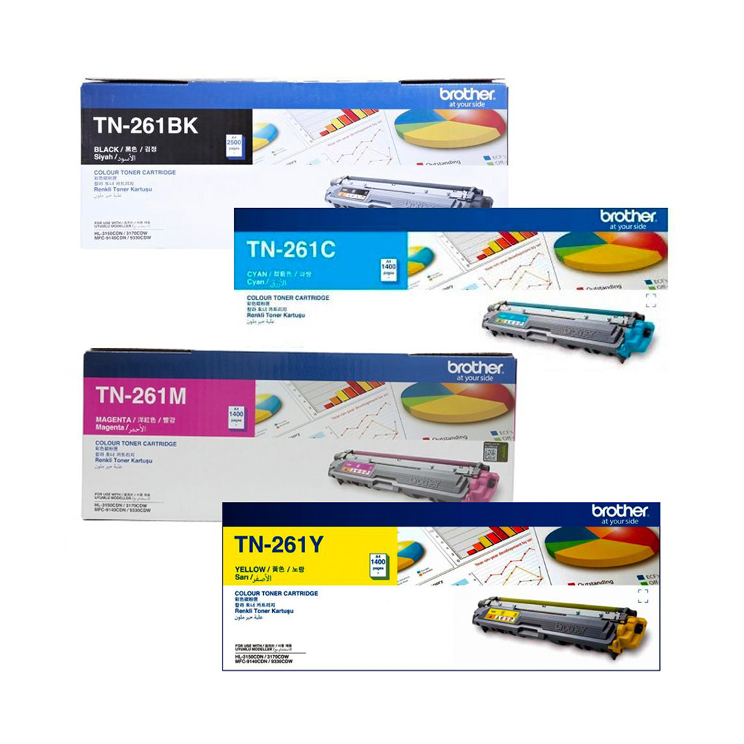 TN-261 Brother TN261BK, TN261C, TN261M, TN261Y Toner Cartridges – Black, Cyan, Magenta, Yellow - Image 1